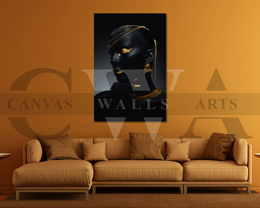 Beautiful Black and Gold Woman Canvas Wall Art