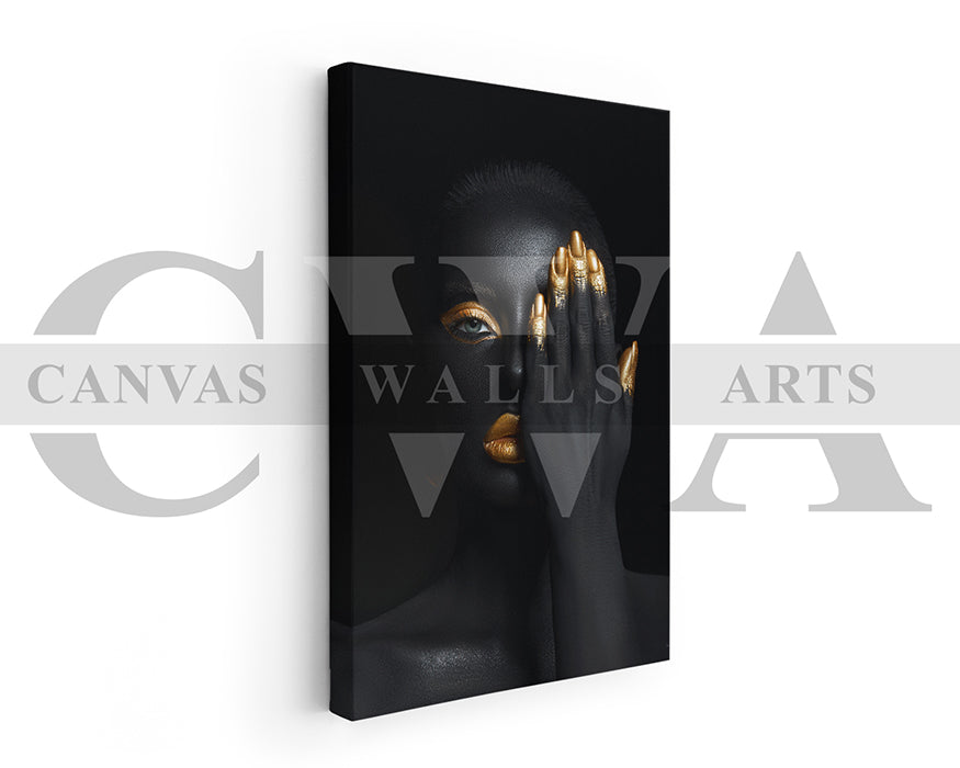 Beautiful Gold and Black Woman Canvas Wall Art