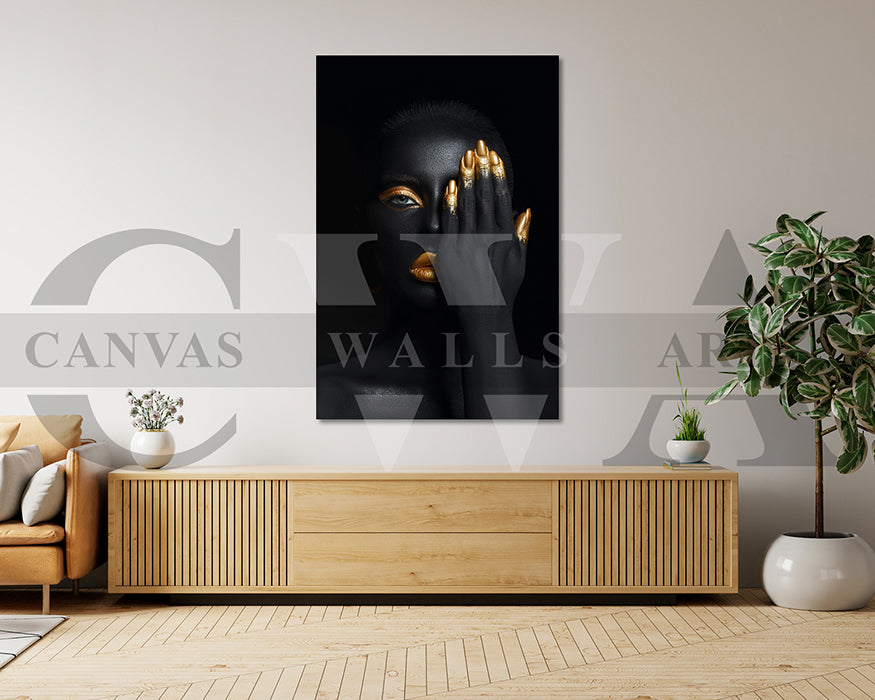 Beautiful Gold and Black Woman Canvas Wall Art