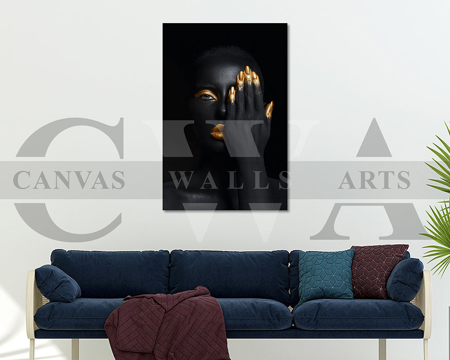 Beautiful Gold and Black Woman Canvas Wall Art