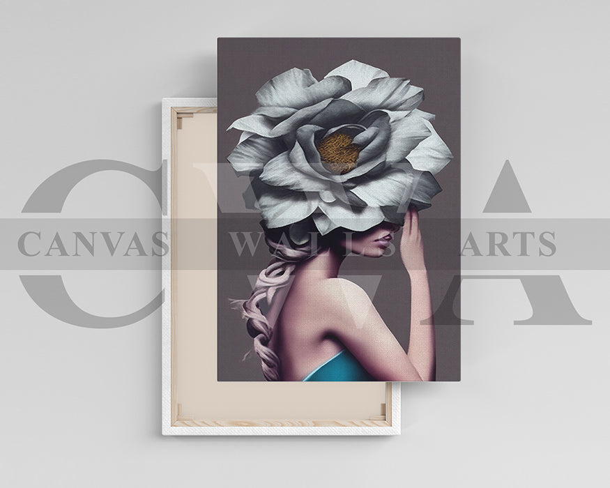 Beautiful Woman With Flower Head Canvas Painting