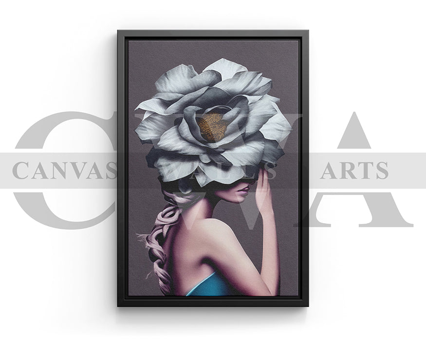 Beautiful Woman With Flower Head Canvas Painting