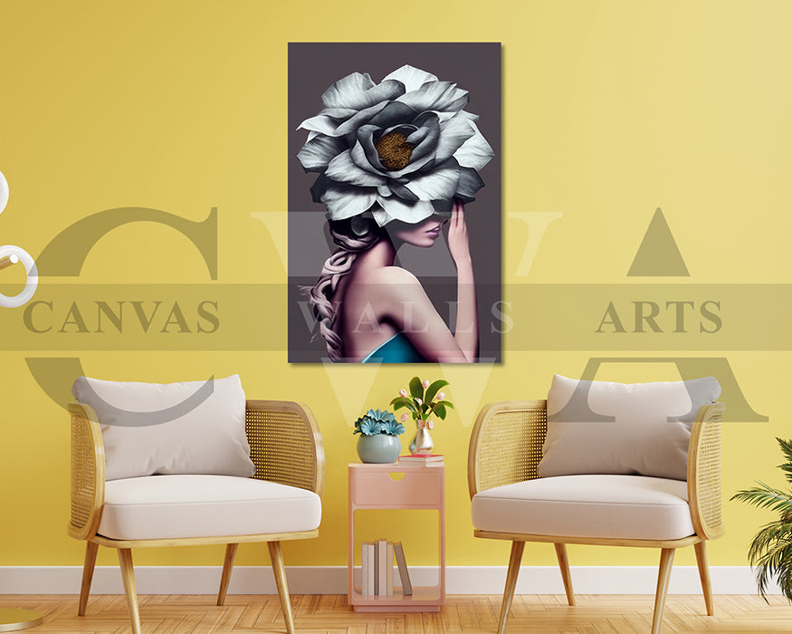 Beautiful Woman With Flower Head Canvas Painting