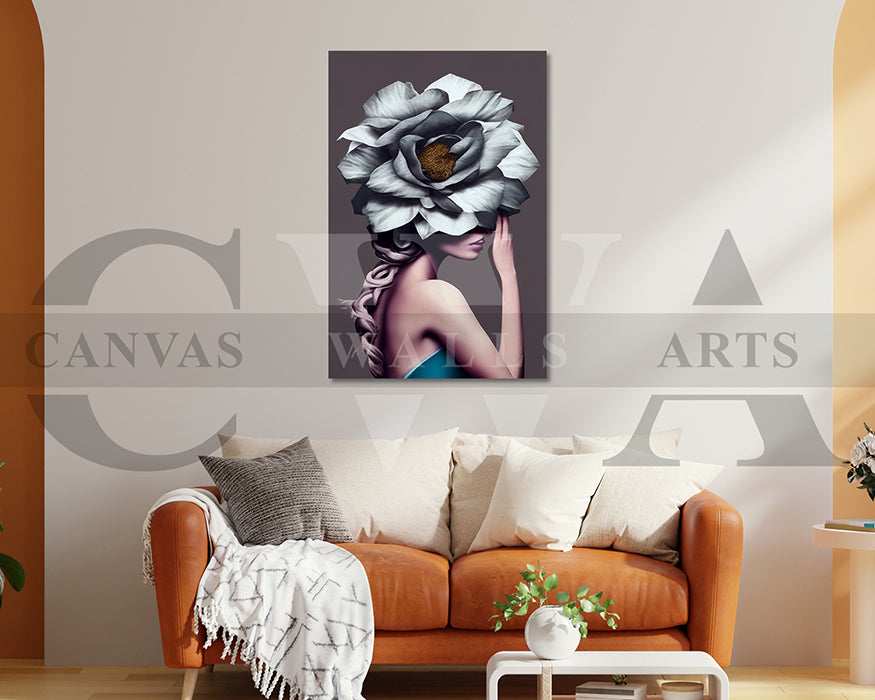 Beautiful Woman With Flower Head Canvas Painting