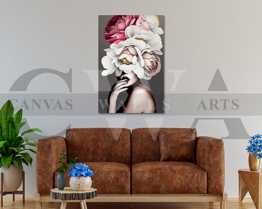 Beautiful Woman With Flowers on Head Painting Canvas Frame