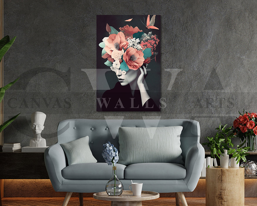 Beautiful Woman With Flowers on Head Painting Canvas Wall Art