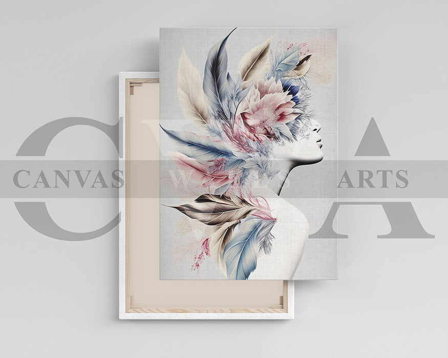 Beauty With Pretty Flowers Woman Canvas Wall Art