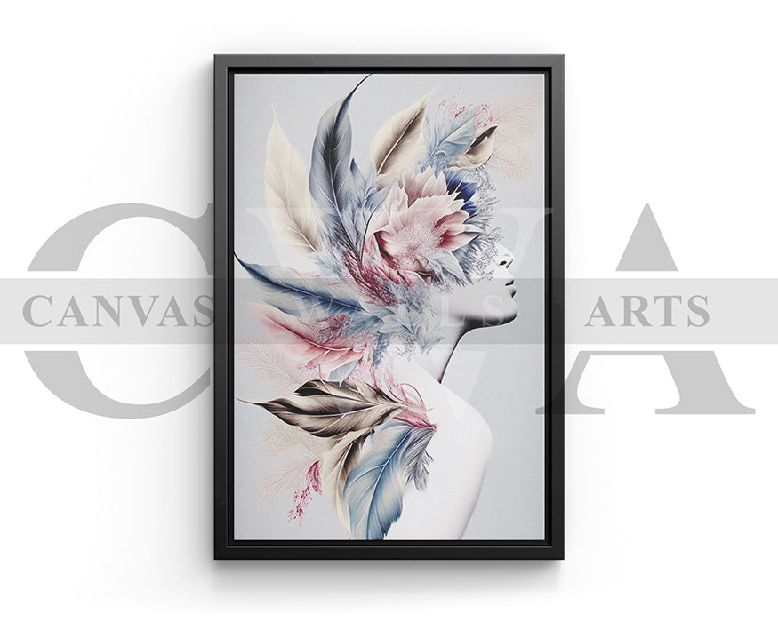 Beauty With Pretty Flowers Woman Canvas Wall Art