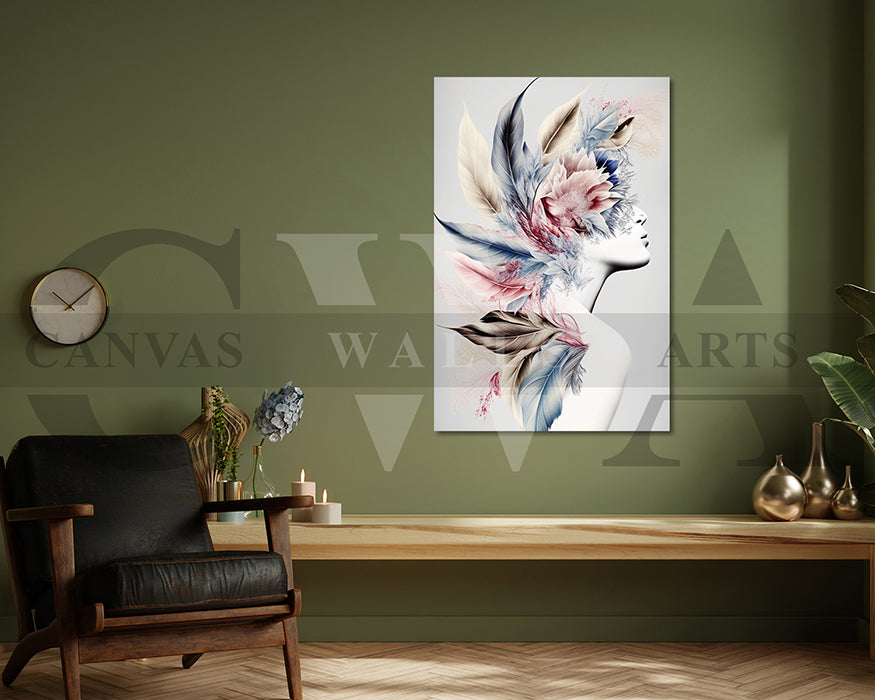 Beauty With Pretty Flowers Woman Canvas Wall Art