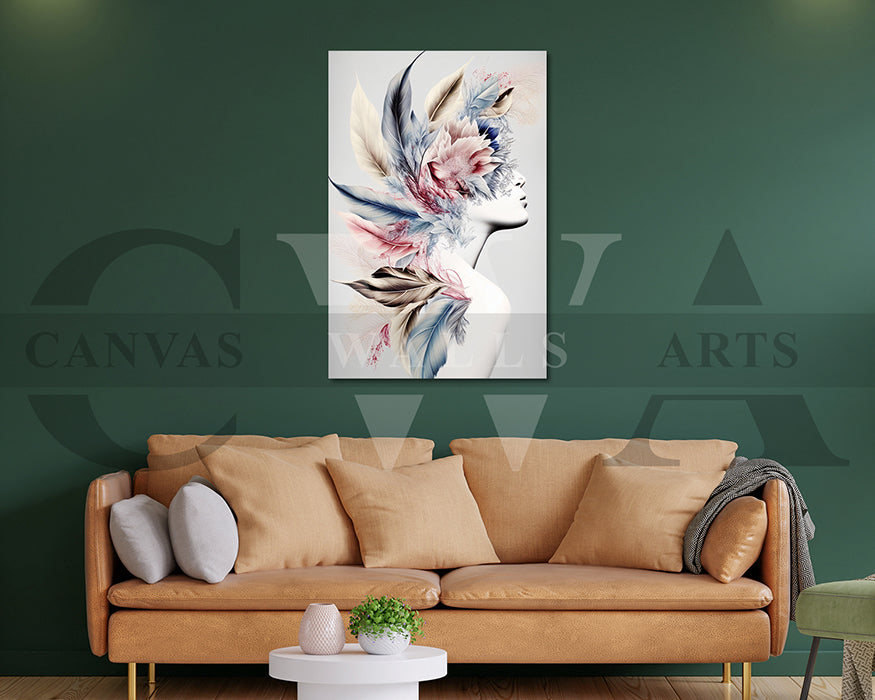 Beauty With Pretty Flowers Woman Canvas Wall Art