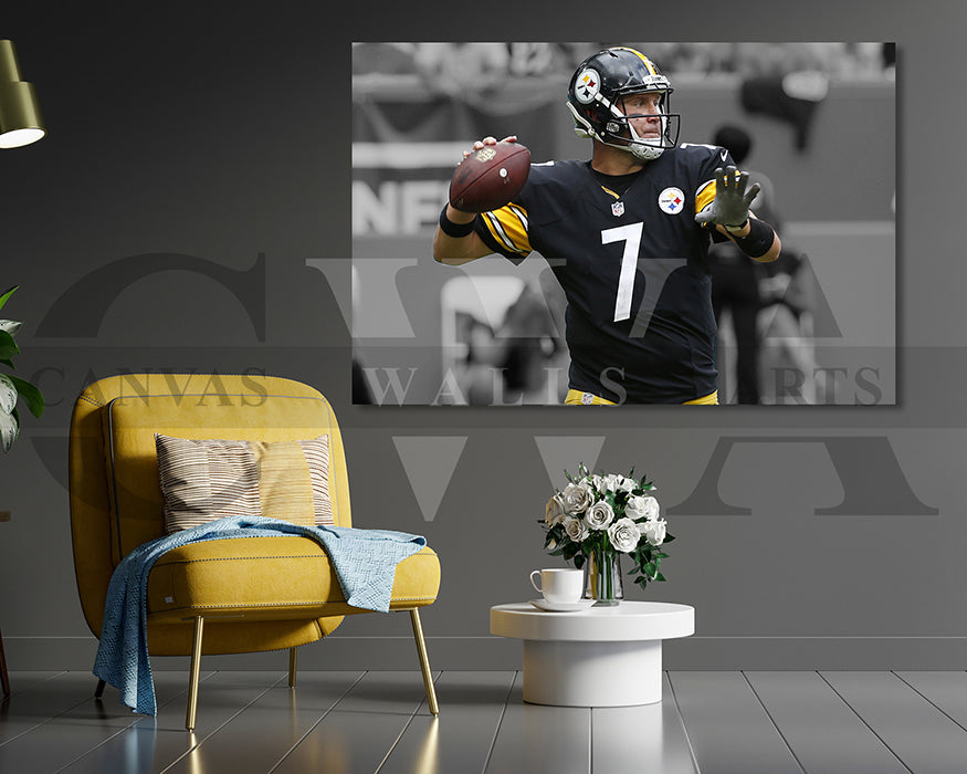 Ben Roethlisberger Black & White Canvas Art American Football Canvas Wall Art