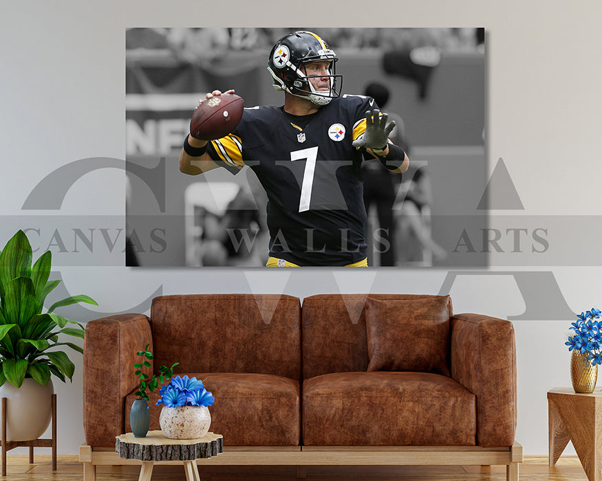 Ben Roethlisberger Black & White Canvas Art American Football Canvas Wall Art