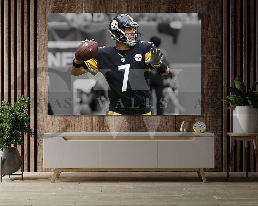 Ben Roethlisberger Black & White Canvas Art American Football Canvas Wall Art