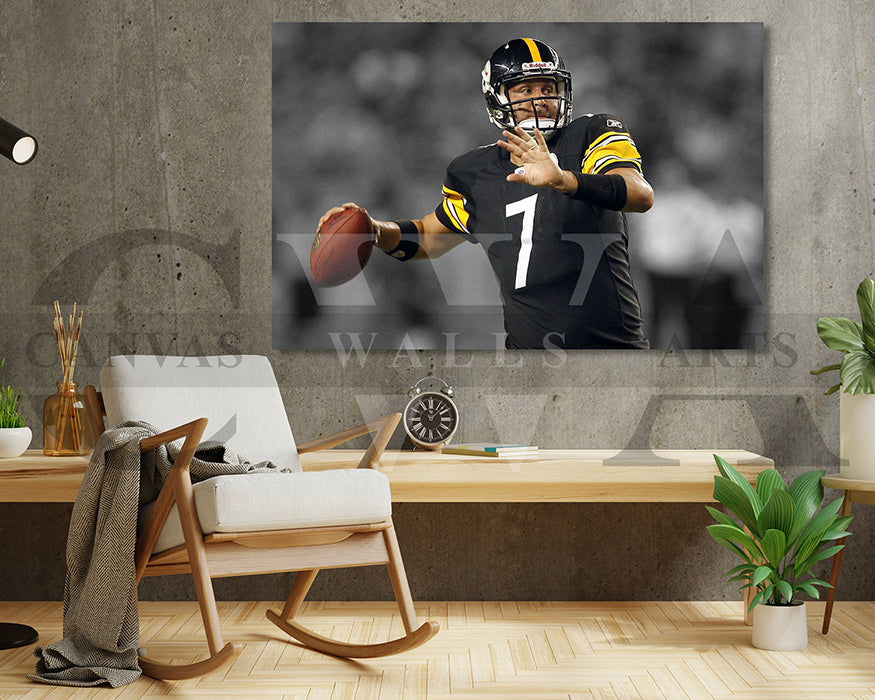 Ben Roethlisberger Black & White Canvas Art American Football Canvas Wall Art