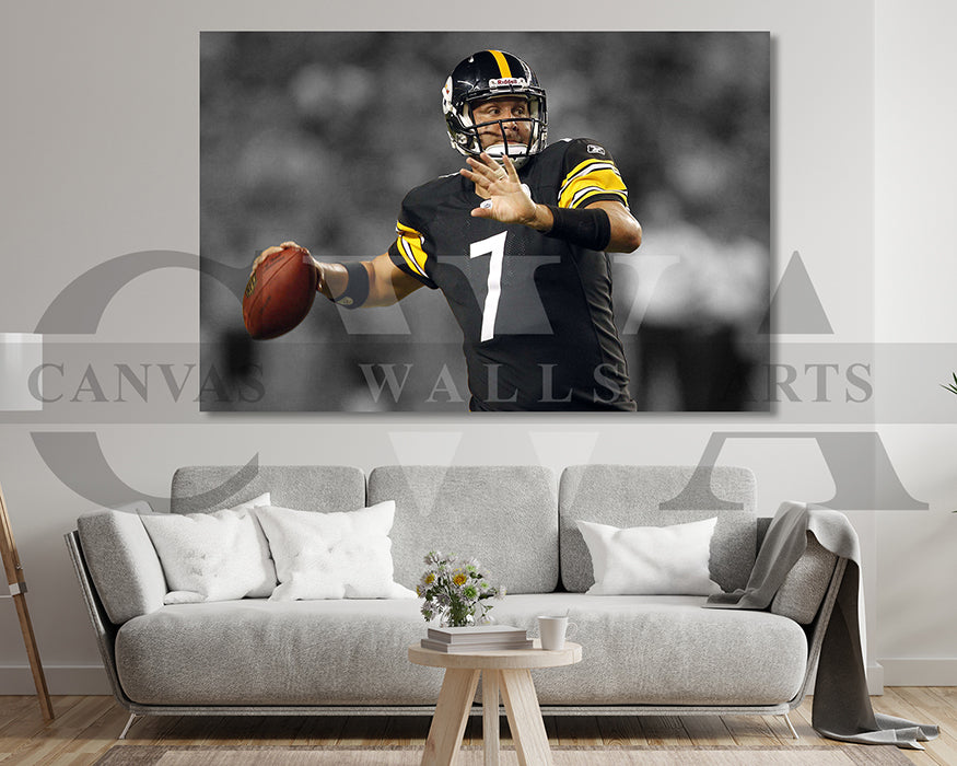 Ben Roethlisberger Black & White Canvas Art American Football Canvas Wall Art