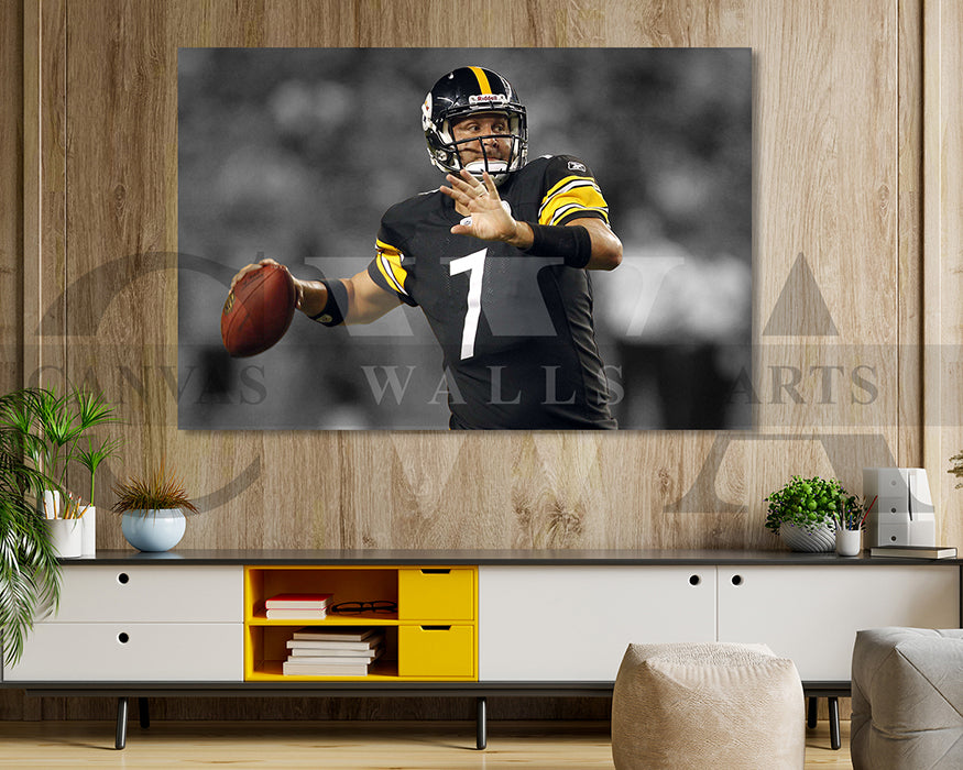 Ben Roethlisberger Black & White Canvas Art American Football Canvas Wall Art