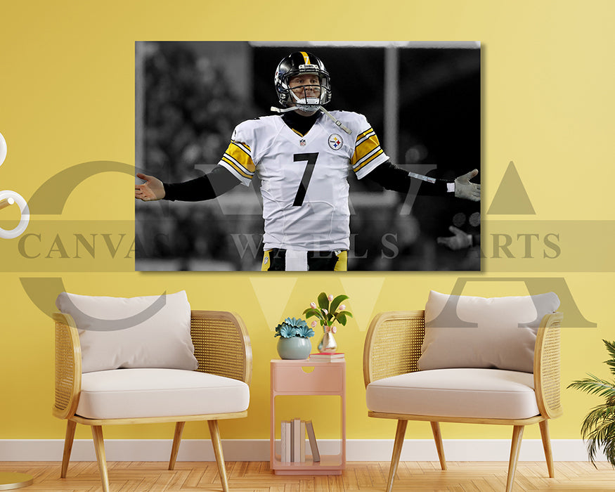 Ben Roethlisberger Black & White Canvas Art American Football Canvas Wall Art