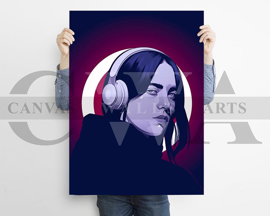 Billie Eilish Headphones Canvas Wall Art