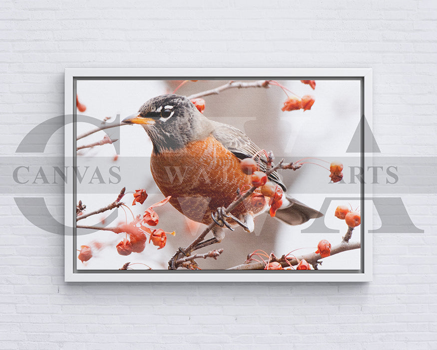 Bird On Berry Branch Canvas Wall Art Bird Poster Print