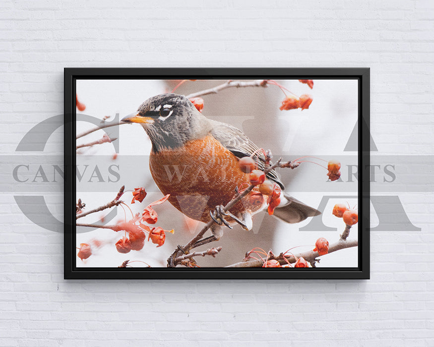 Bird On Berry Branch Canvas Wall Art Bird Poster Print