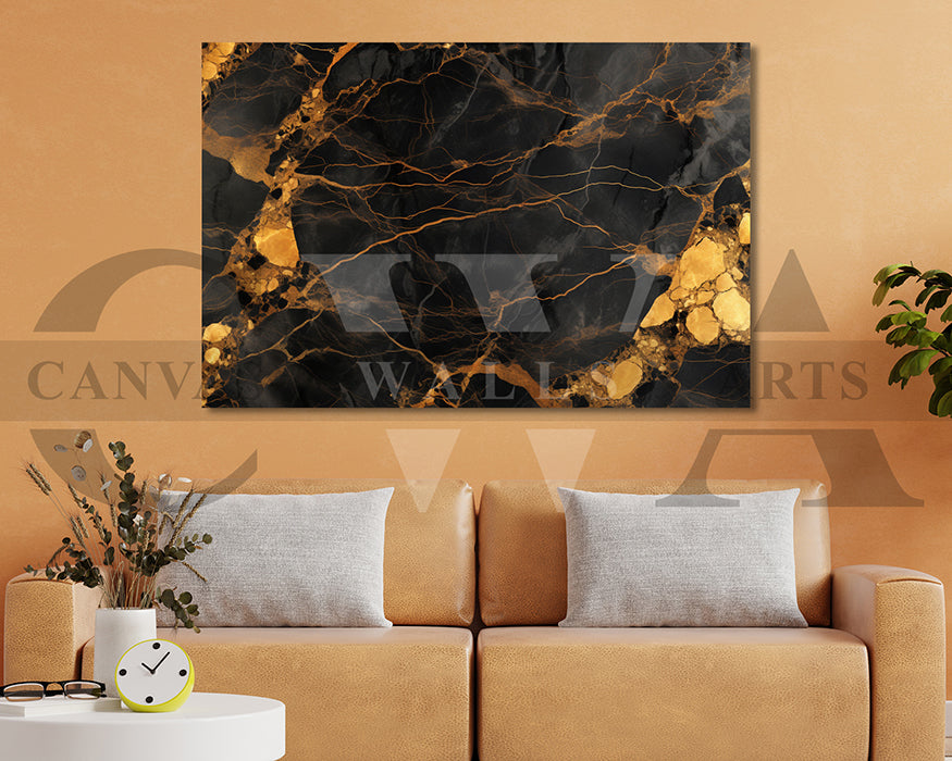 Black and Gold Marble Abstract Canvas Wall Art