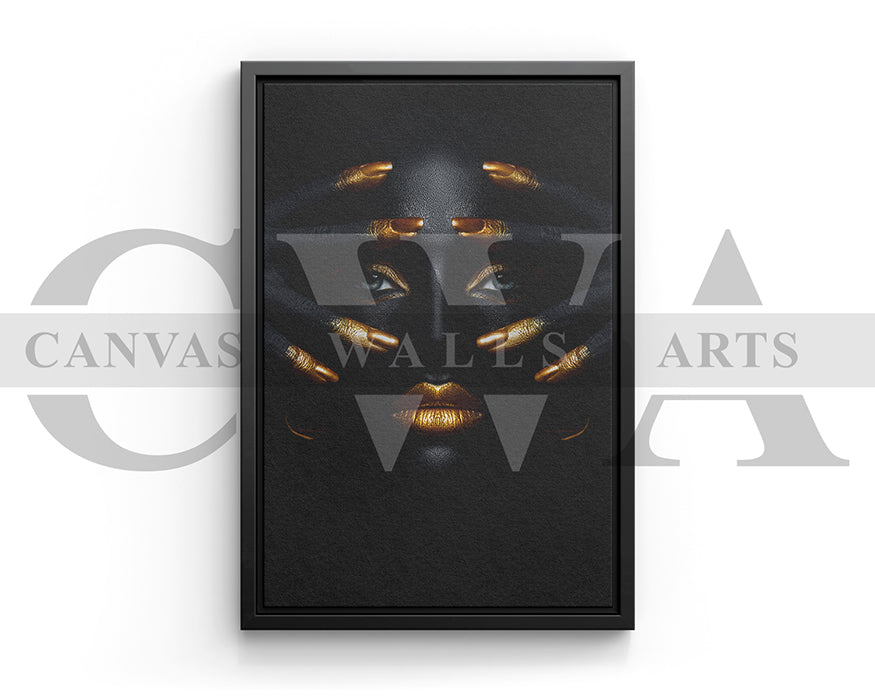 Black and Gold Woman Canvas Wall Art African Girl Art