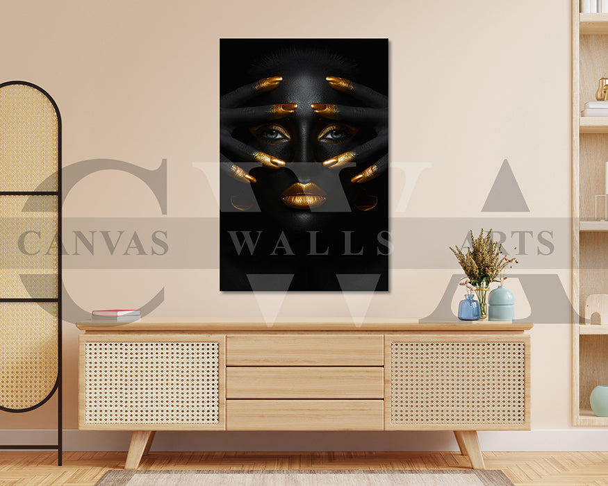Black and Gold Woman Canvas Wall Art African Girl Art