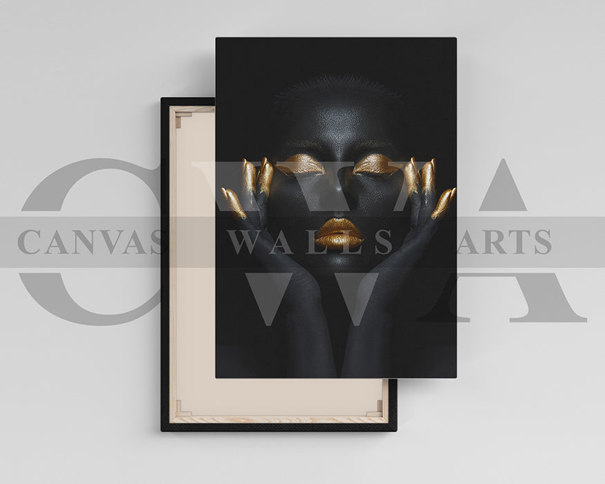 Black and Gold Woman Canvas Wall Art African Poster Print