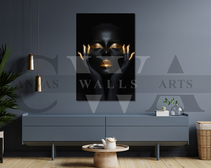 Black and Gold Woman Canvas Wall Art African Poster Print