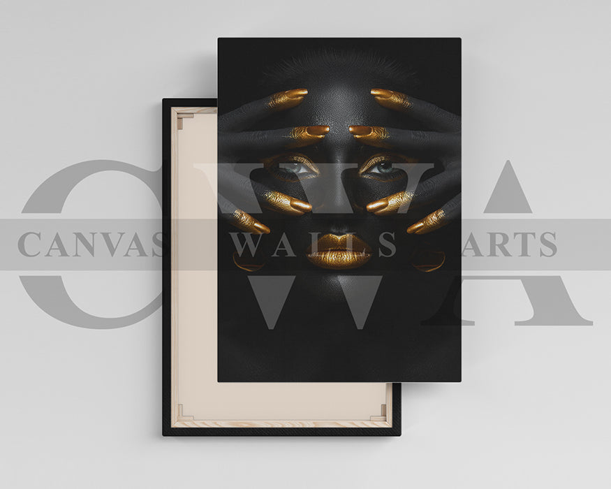 Black and Gold Woman Canvas Wall Art African Girl Art