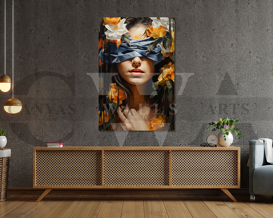 Blind Woman With Butterfly Painting Canvas Wall Art