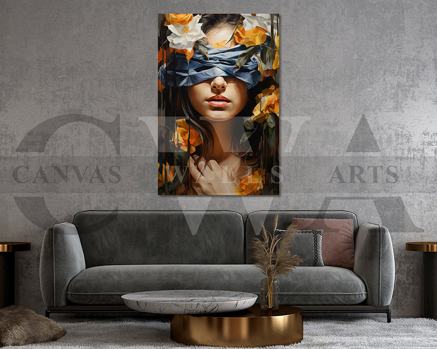 Blind Woman With Butterfly Painting Canvas Wall Art