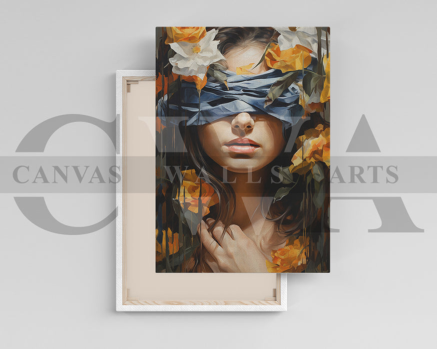 Blind Woman With Butterfly Painting Canvas Wall Art