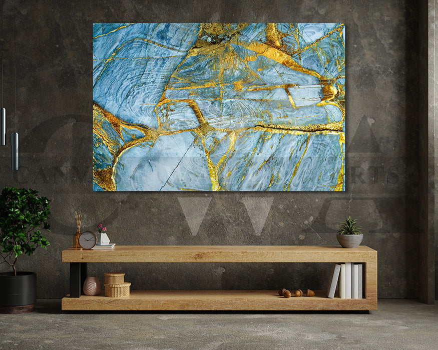 Blue and Gold Marble Abstract Canvas Wall Art