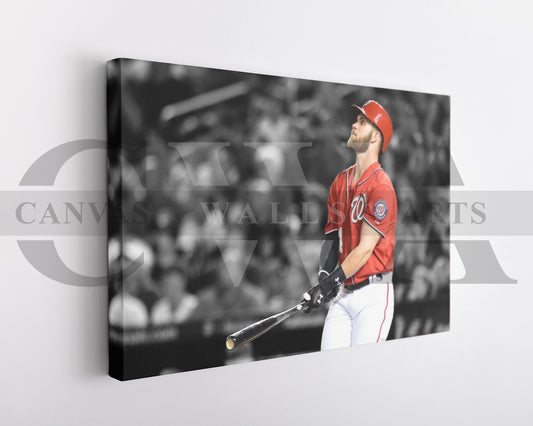 Bryce Harper Black & White Canvas Art Baseball Canvas Wall Art