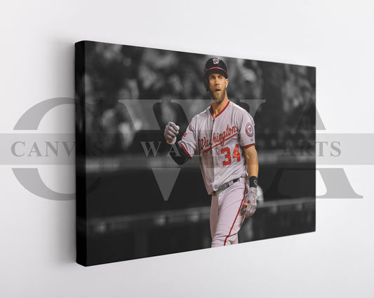 Bryce Harper Black & White Canvas Art Baseball Canvas Wall Art