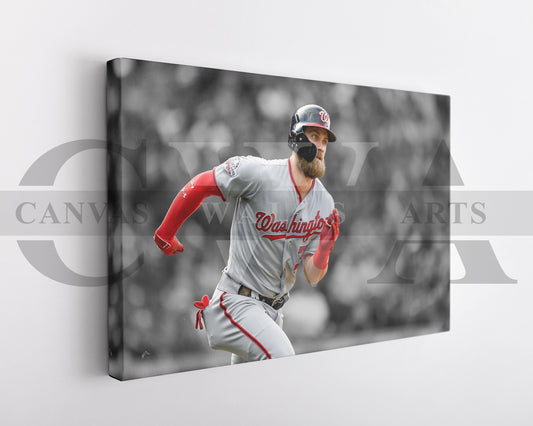 Bryce Harper Black & White Canvas Art Baseball Canvas Wall Art