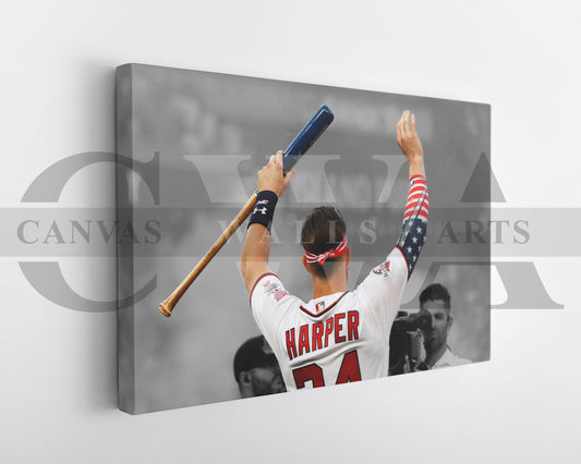 Bryce Harper Black & White Canvas Art Baseball Canvas Wall Art