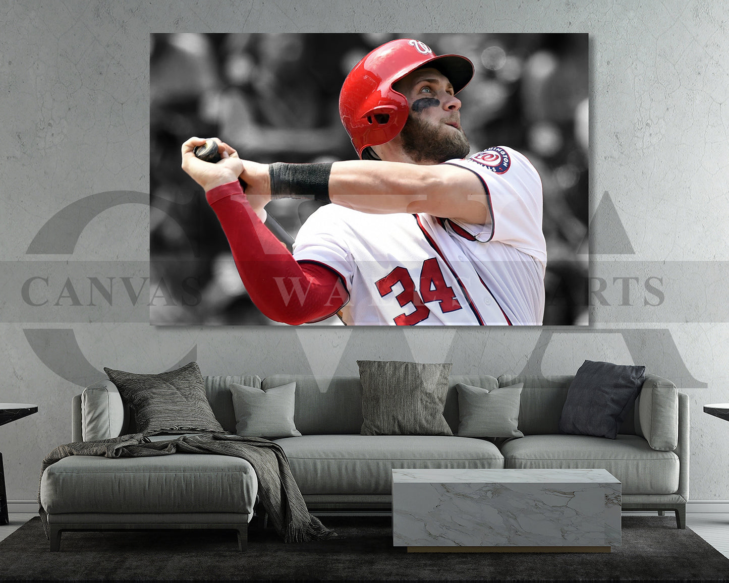 Bryce Harper Black & White Canvas Art Baseball Canvas Wall Art
