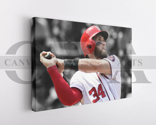 Bryce Harper Black & White Canvas Art Baseball Canvas Wall Art
