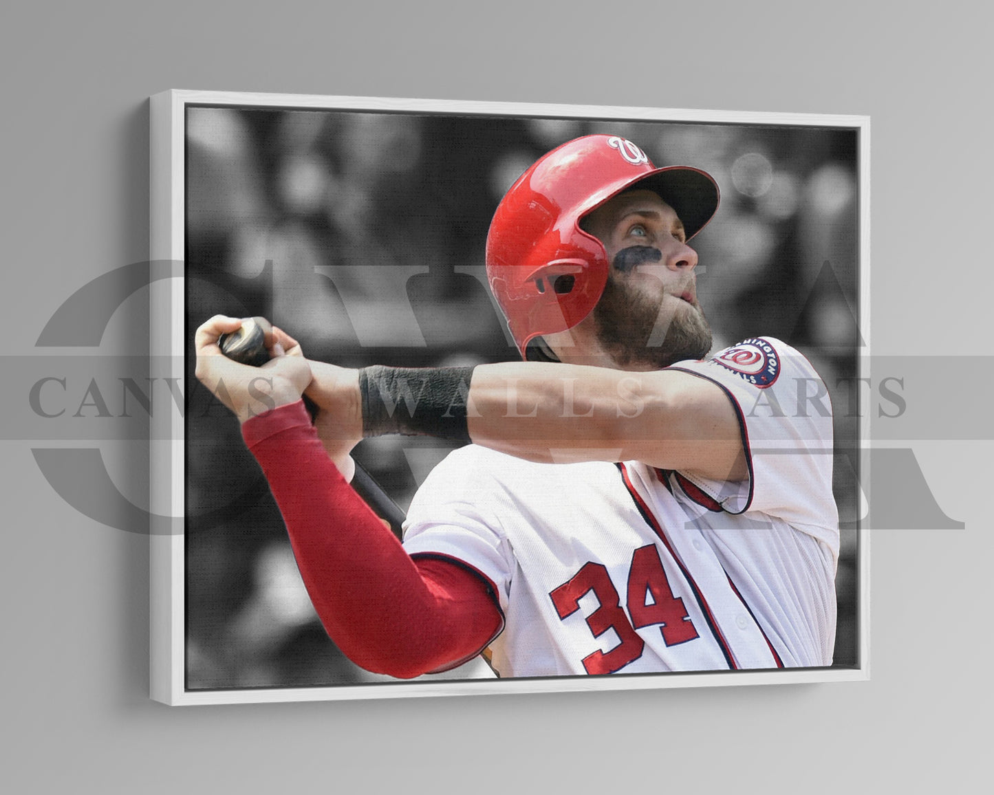 Bryce Harper Black & White Canvas Art Baseball Canvas Wall Art