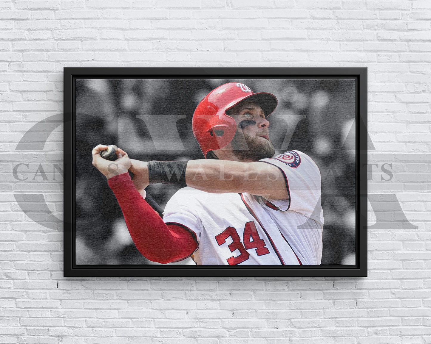 Bryce Harper Black & White Canvas Art Baseball Canvas Wall Art