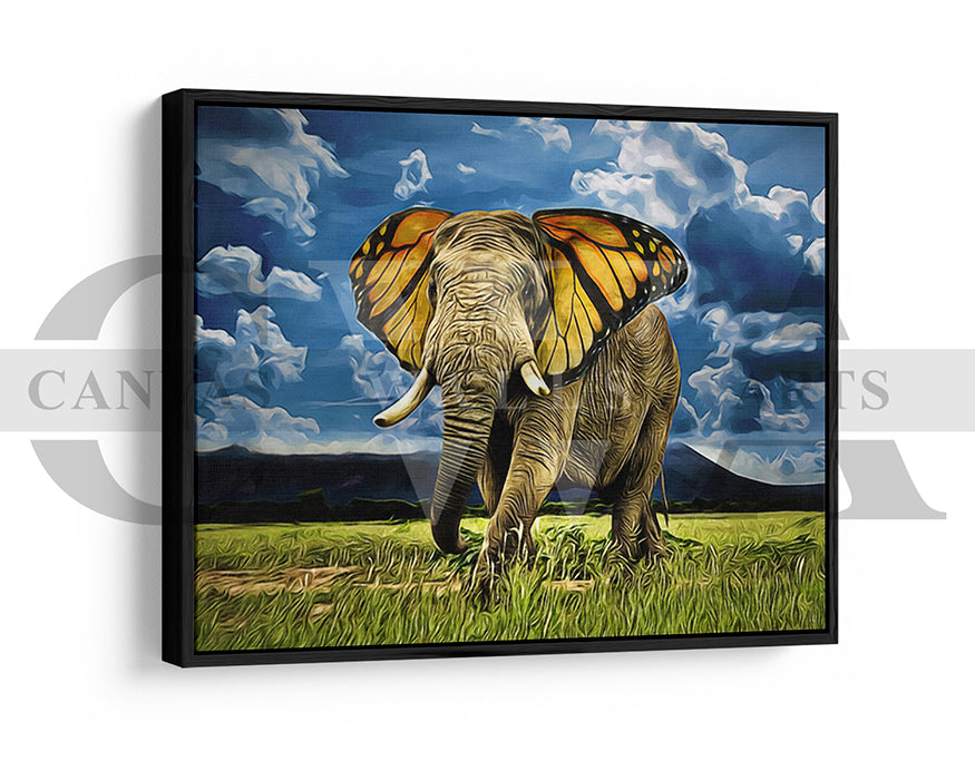 Butterfly With Elephant Canvas Wall Art Animal Poster Print
