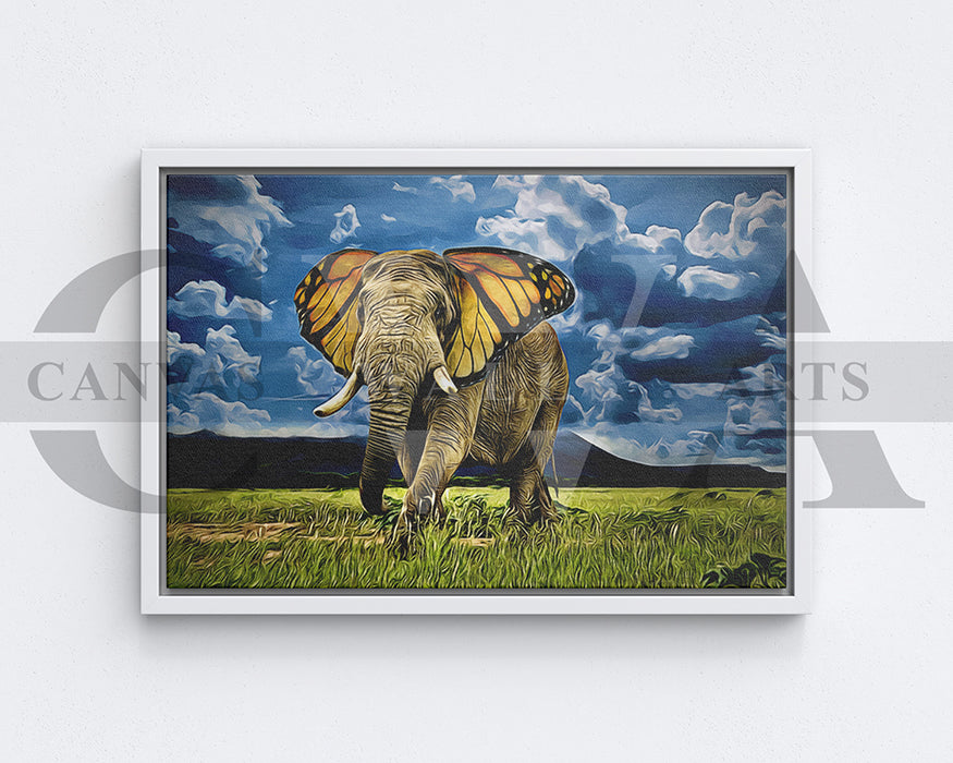 Butterfly With Elephant Canvas Wall Art Animal Poster Print