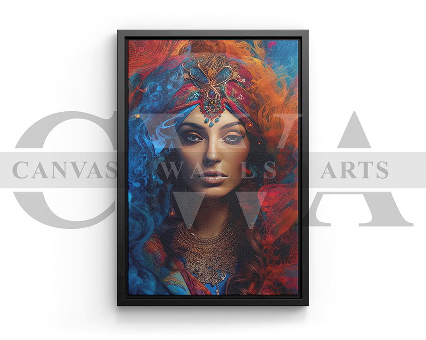 Canvas Wall Art Of A Woman With Colorful Headscarf And Jewelry