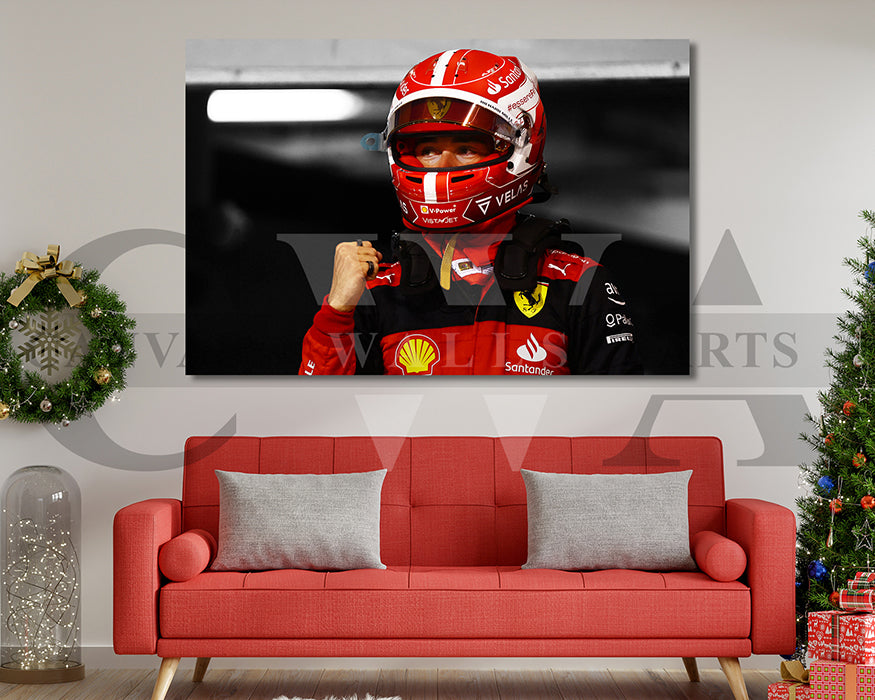 Charles Leclerc Black & White Canvas Art F1 Canvas Wall Art
