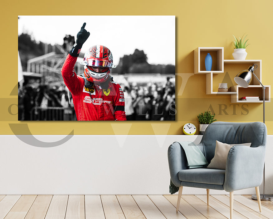 Charles Leclerc Black & White Canvas Art F1 Canvas Wall Art