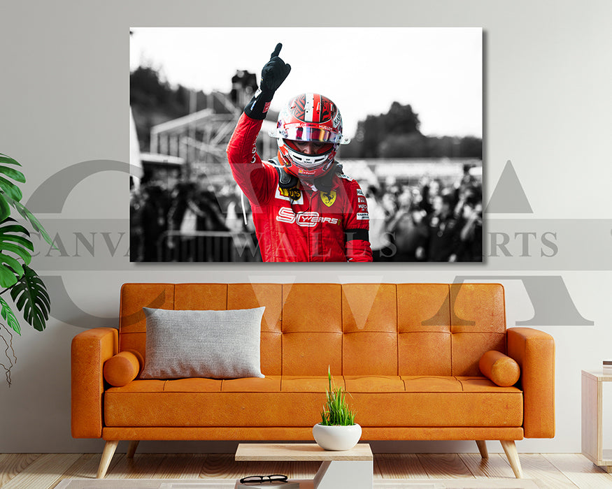 Charles Leclerc Black & White Canvas Art F1 Canvas Wall Art
