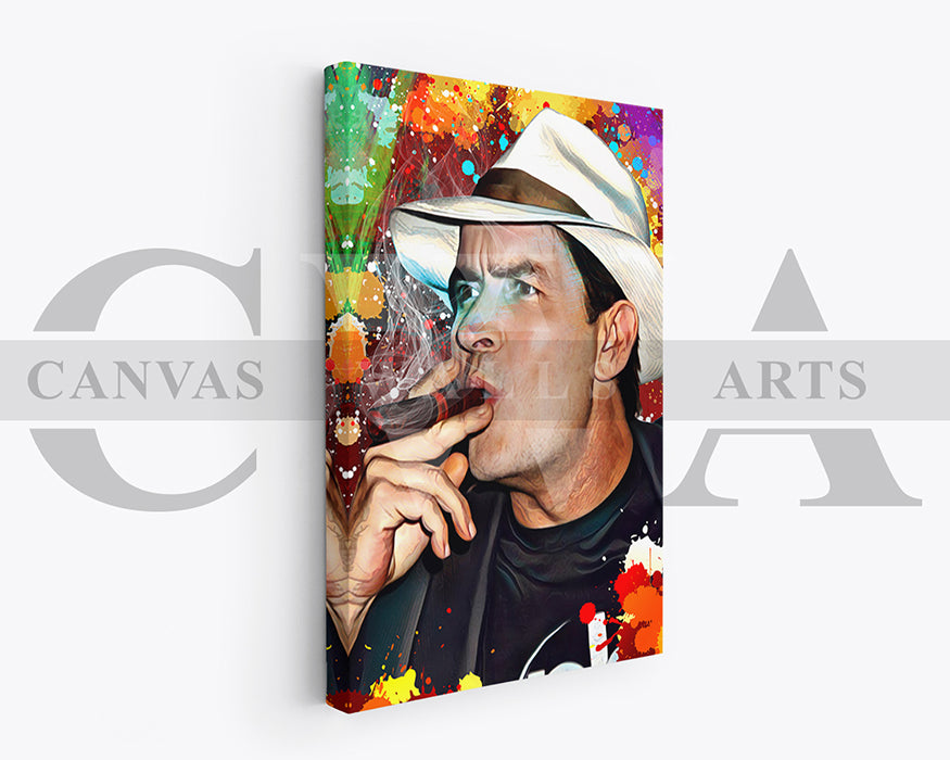 Charlie Sheen Cigar Canvas Wall Art Abstract Movie Poster Print