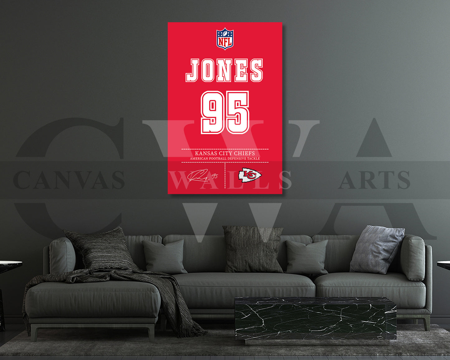 Chris Jones Canvas Wall Art - NFL Jersey Poster | Ready to Hang Sports Canvas Print
